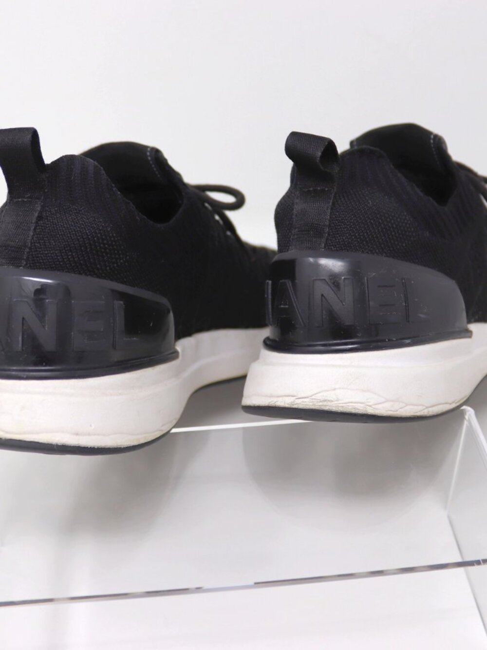 Chanel Tennies 39 Black Fabric Quilted Logo Matelasse Knit Sneakers - Picture 9 of 15